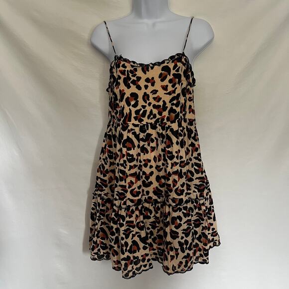 URBAN OUTFITTERS Cheetah Mini Dress Size XS Beige Spaghetti Strap Cosplay Tiered - Picture 13 of 13